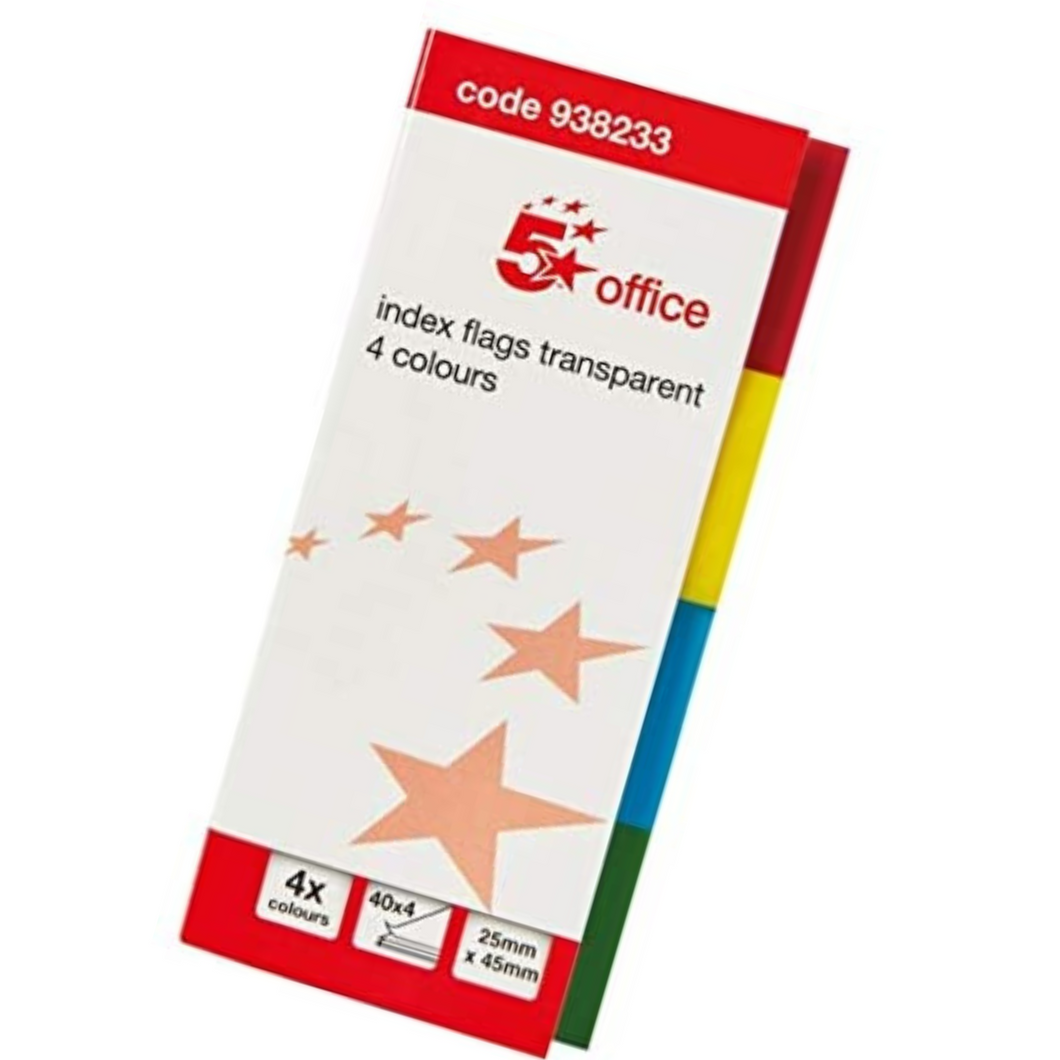5 Star Office Index Flag Transparent Four Colour 160 Flags per book 938233
